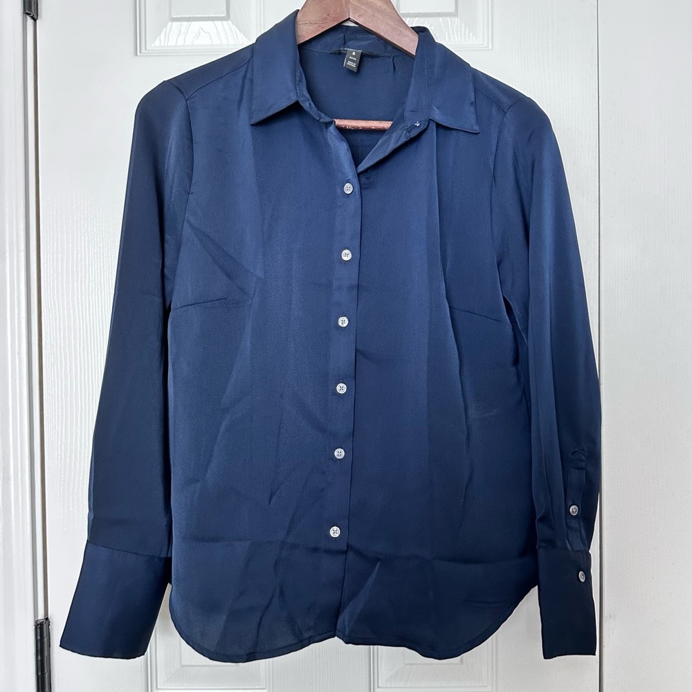 Banana Republic Preppy Navy Blouse Size Small Petite
